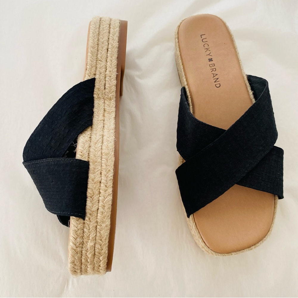 Lucky Brand NEW Gayte Black‎ Platform Espadrille Slide Sandals Size 6.5 - Picture 3 of 7